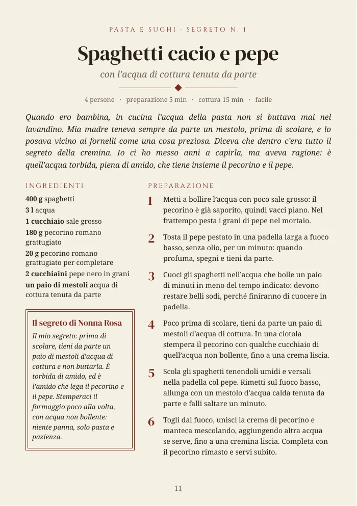 Una ricetta con il suo segreto